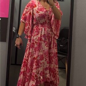 Anthropology Floral Midi Dress in Pink